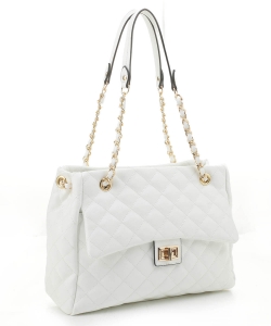 Fashion Quilted Embossed Gold Chain Shoulder Bag XB20129 WHITE